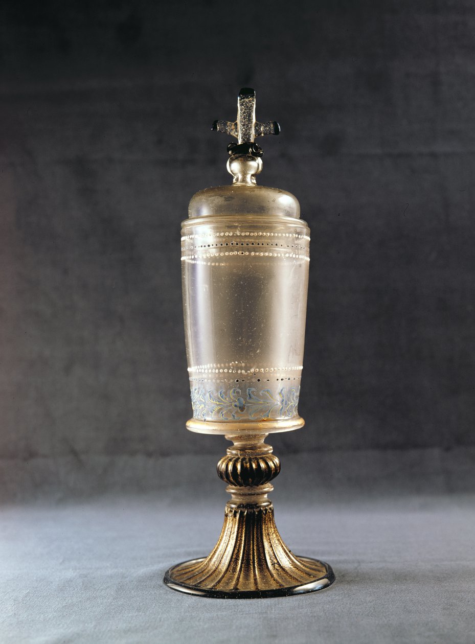 Reliquaire pulvérisé avec décoration émaillée dorée, vénitien, fin du XVe siècle ou début du XVIe siècle (verre cristallo) - Italian School
