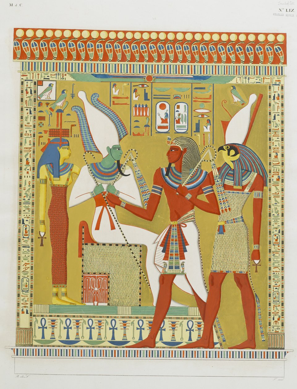 Seti I conduit par Horus devant Osiris et Hathor - Italian School
