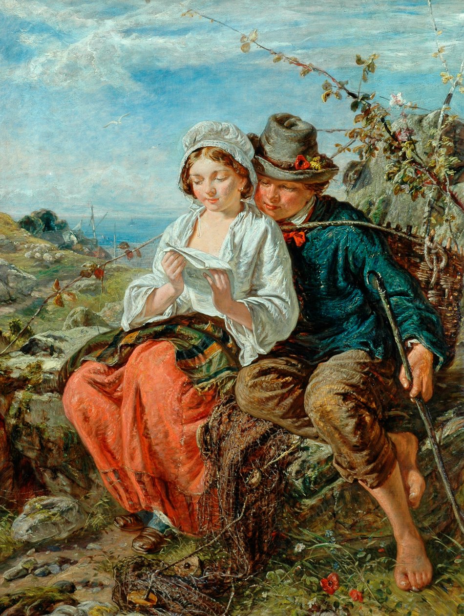 Un garçon pêcheur et une fille lisant, 1850-79 - Italian School