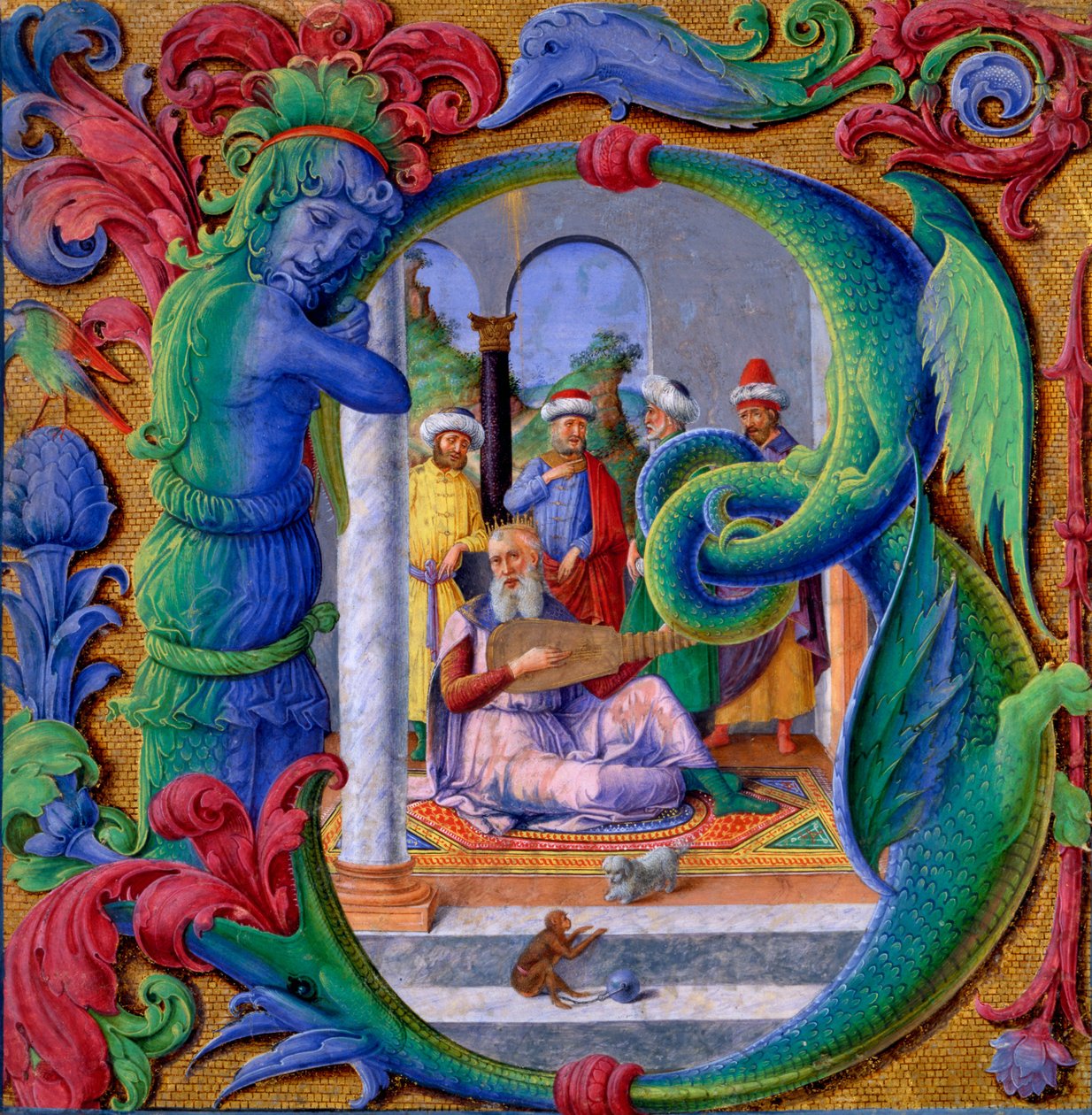 Initiale illuminée B (tempera sur parchemin) - Italian School