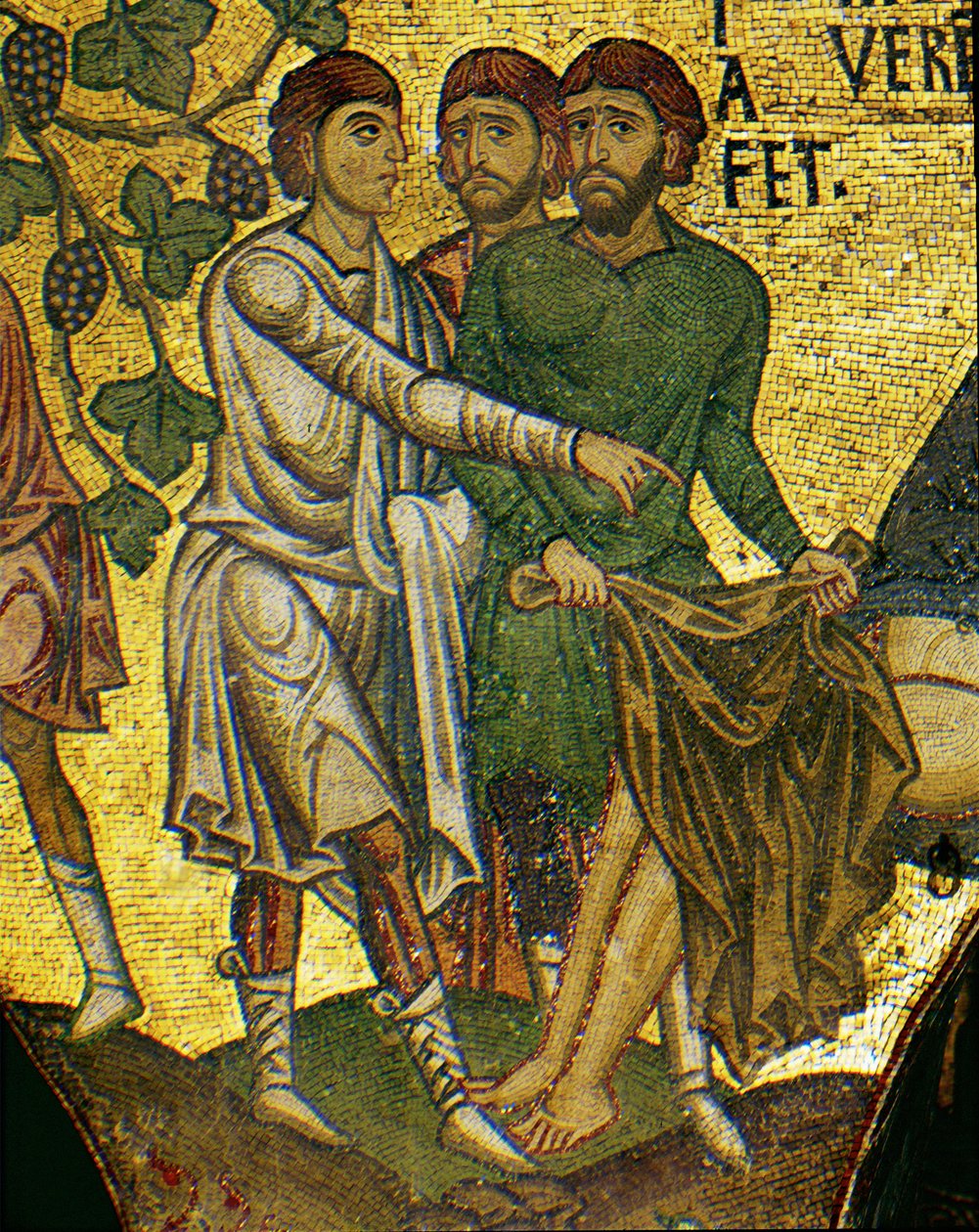 Les fils de Noé couvrant leur père ivre ... (mosaïque) - Italian School