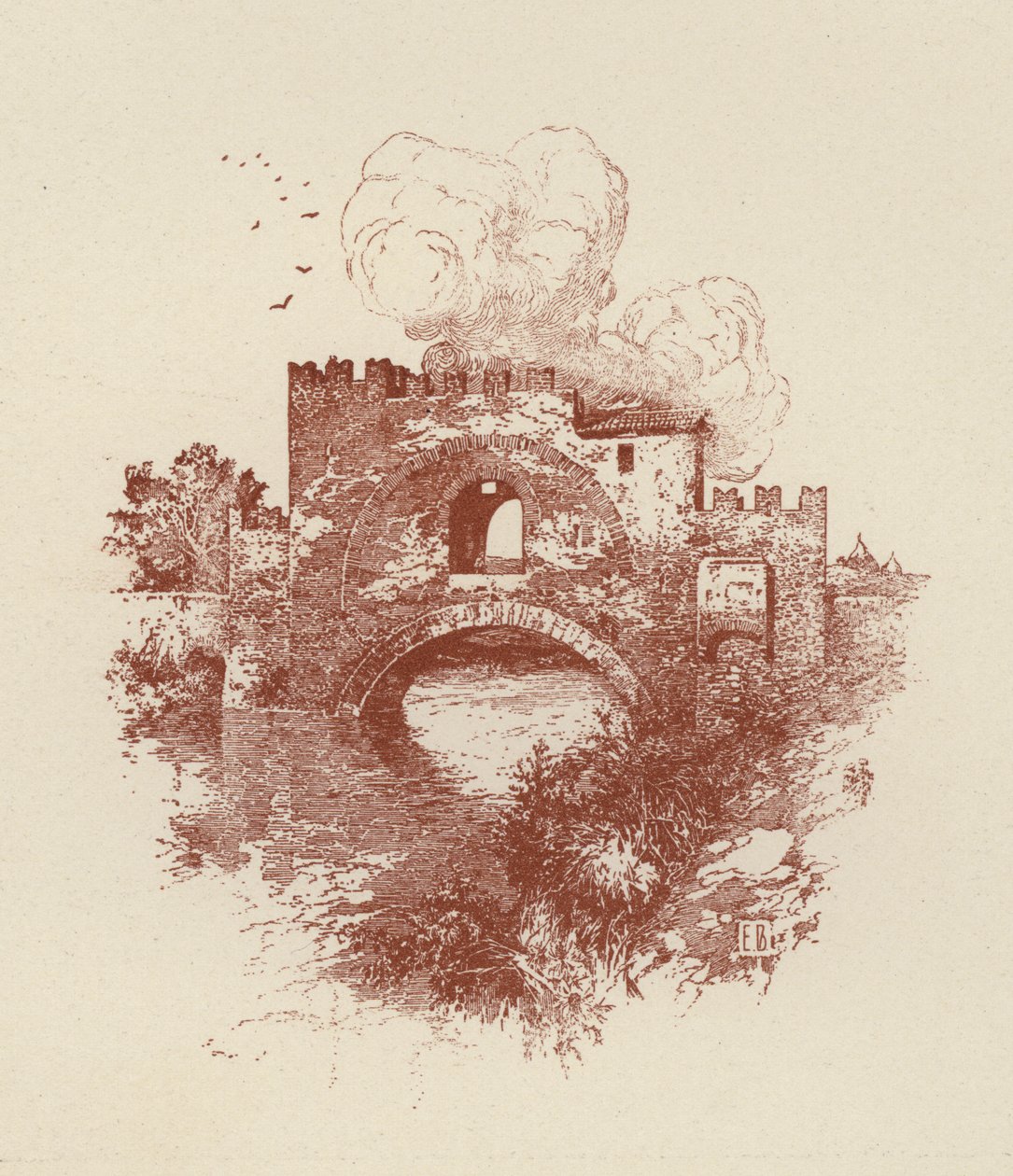 Rome, pont Nomentano (litho) - Italian School