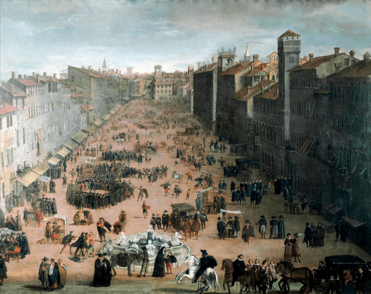 Vue sur la place Navona à Rome (peinture) - Italian School