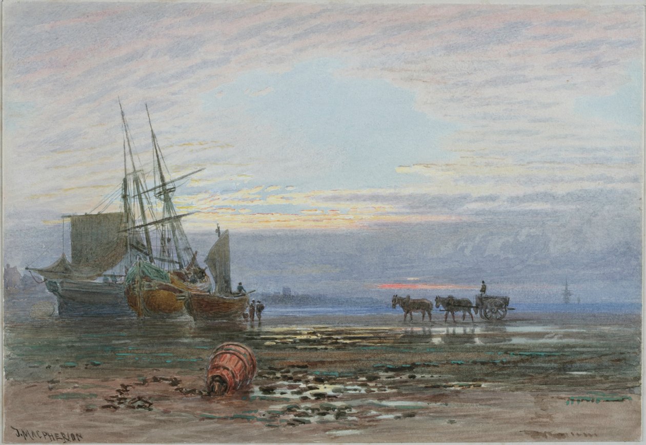 Scène de rivage - Coucher de soleil - J. MacPherson