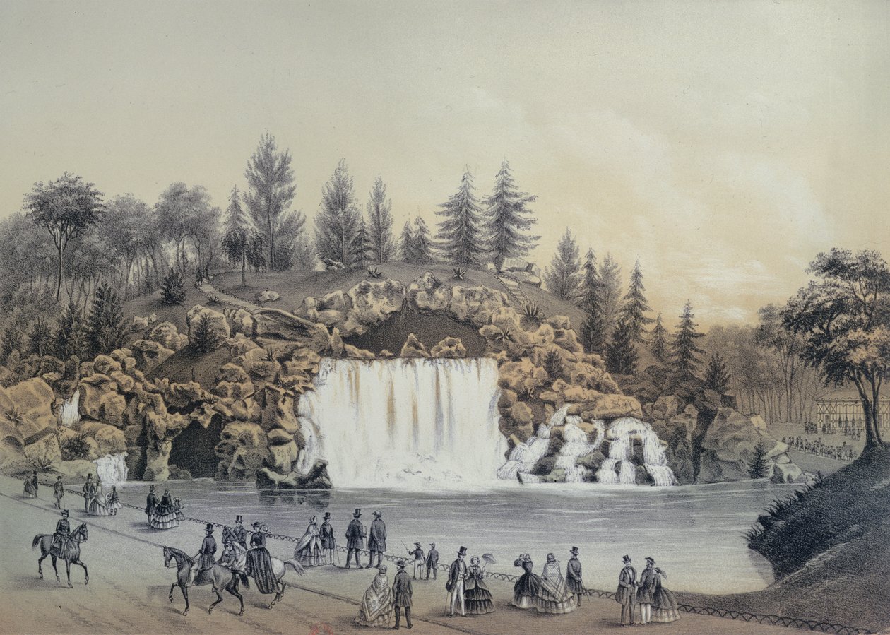 La grande cascade dans le Bois de Boulogne à Paris, publié par Caudrilier, 1860 - J. Walter