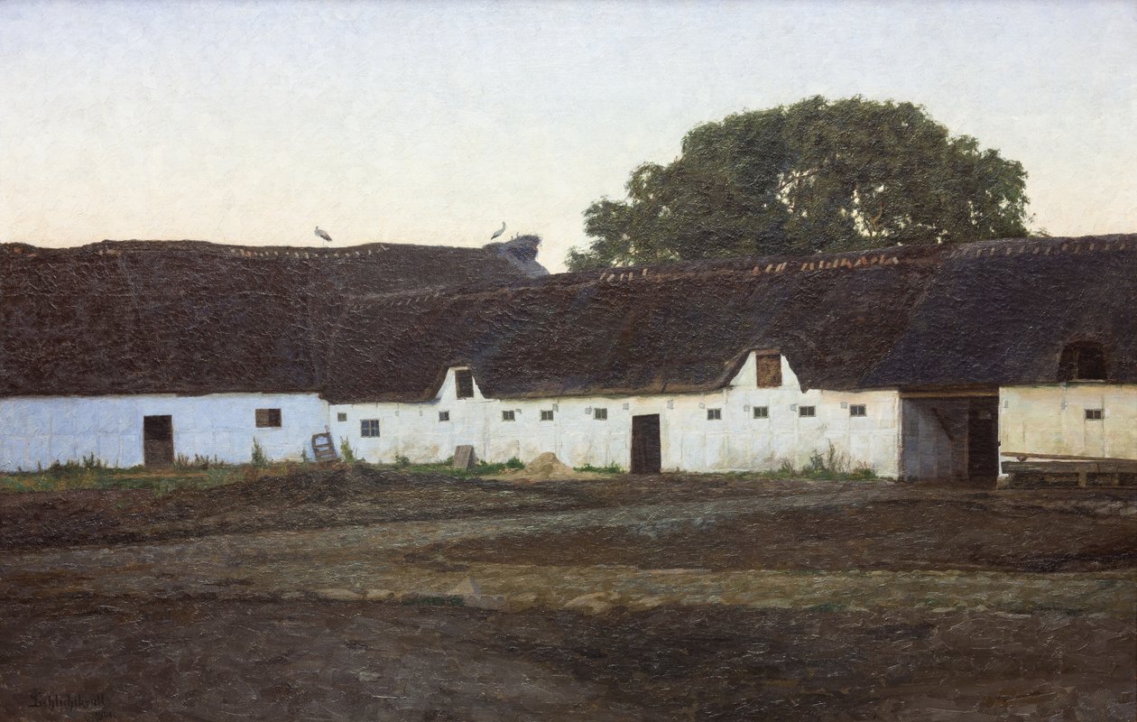 Une cour à Vendsyssel. Coucher de soleil - J.C. Schlichtkrull