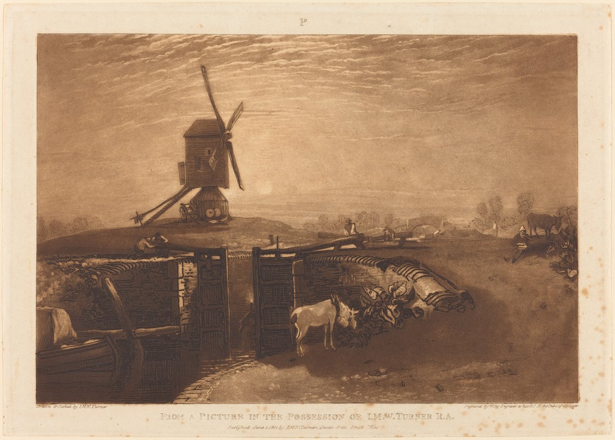 Moulin à vent et écluse, publié en 1811 - Joseph Mallord William Turner
