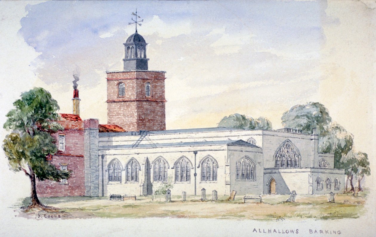 Église All Hallows-by-the-Tower, Londres, vers 1840 - J Cooke