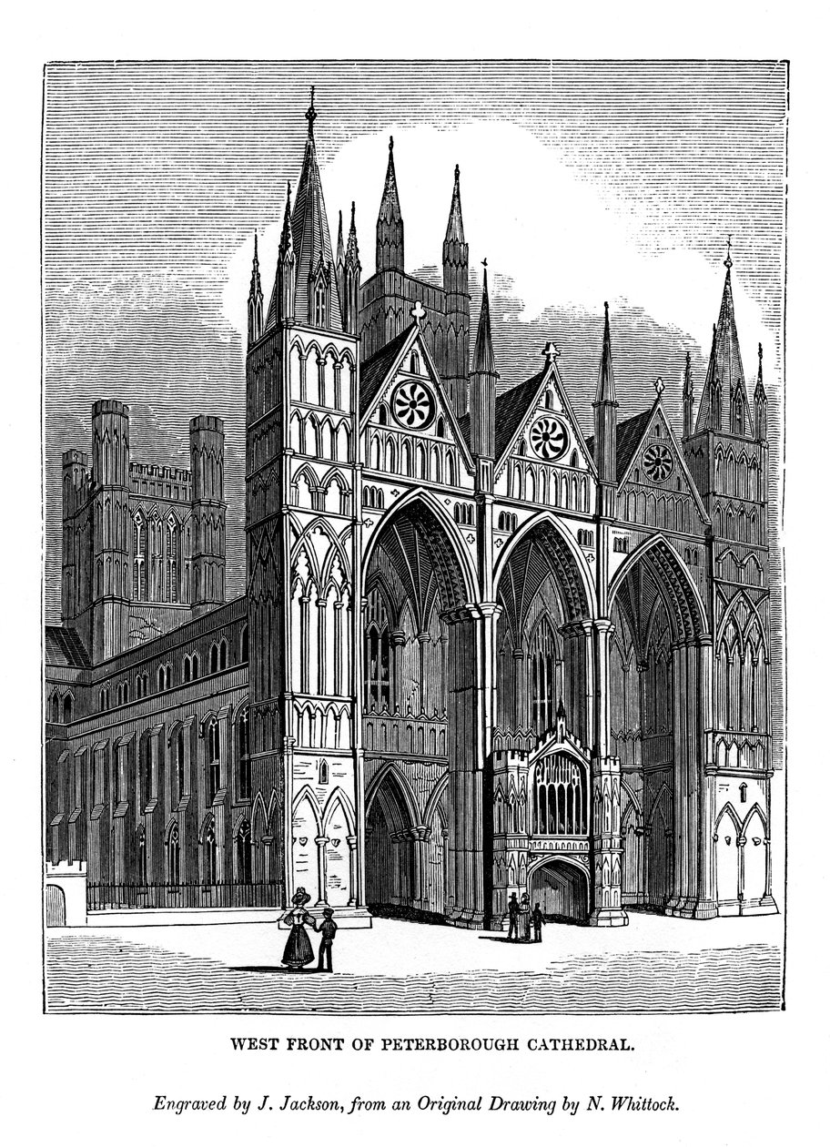 Façade ouest de la cathédrale de Peterborough, 1843 - J. Jackson