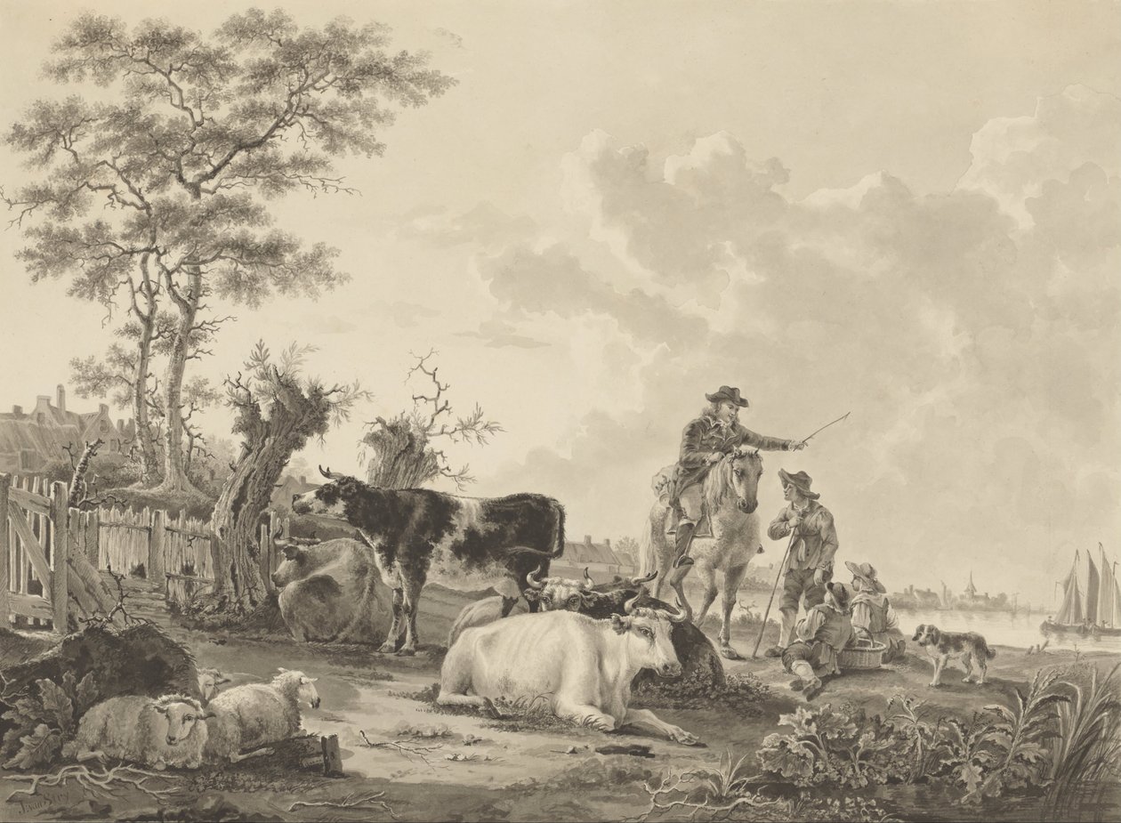 Paysage avec bétail, moutons et bergers - Jacob van Strij