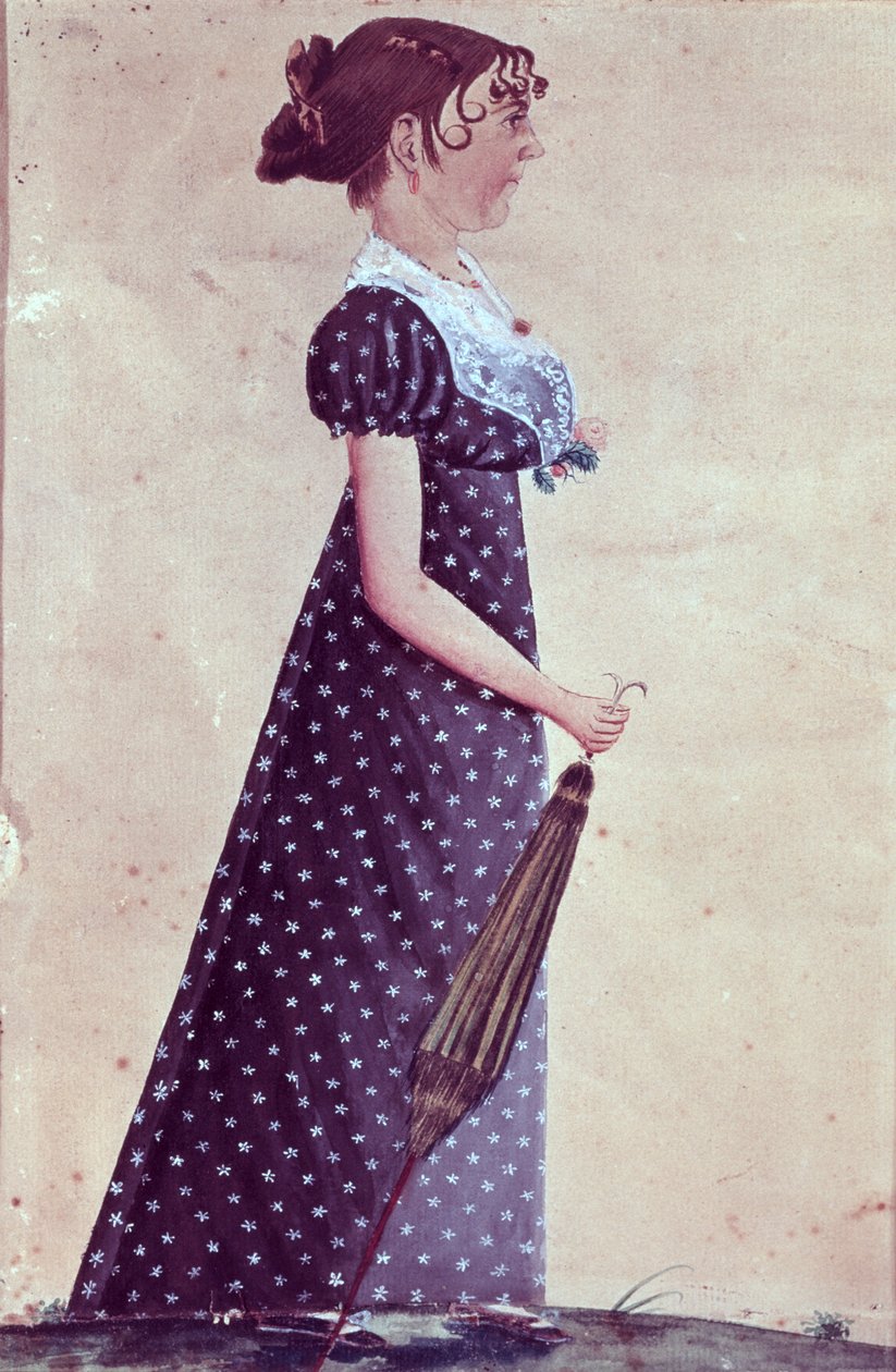 Fille avec un parapluie vert, vers 1835 - Jacob Maentel