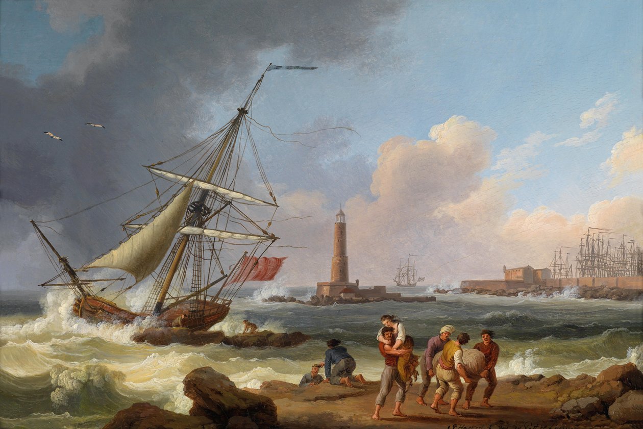 Le port de Livourne avec le sauvetage des naufragés - Jacob Philippe Hackert