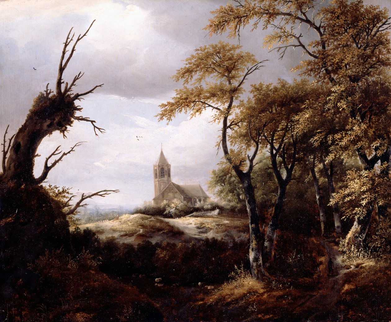 Paysage avec une église - Jacob van Ruisdael
