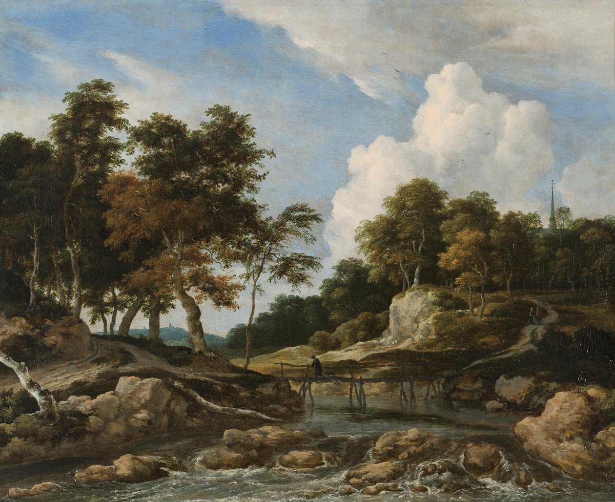 Paysage fluvial boisé avec un pont - Jacob van Ruisdael