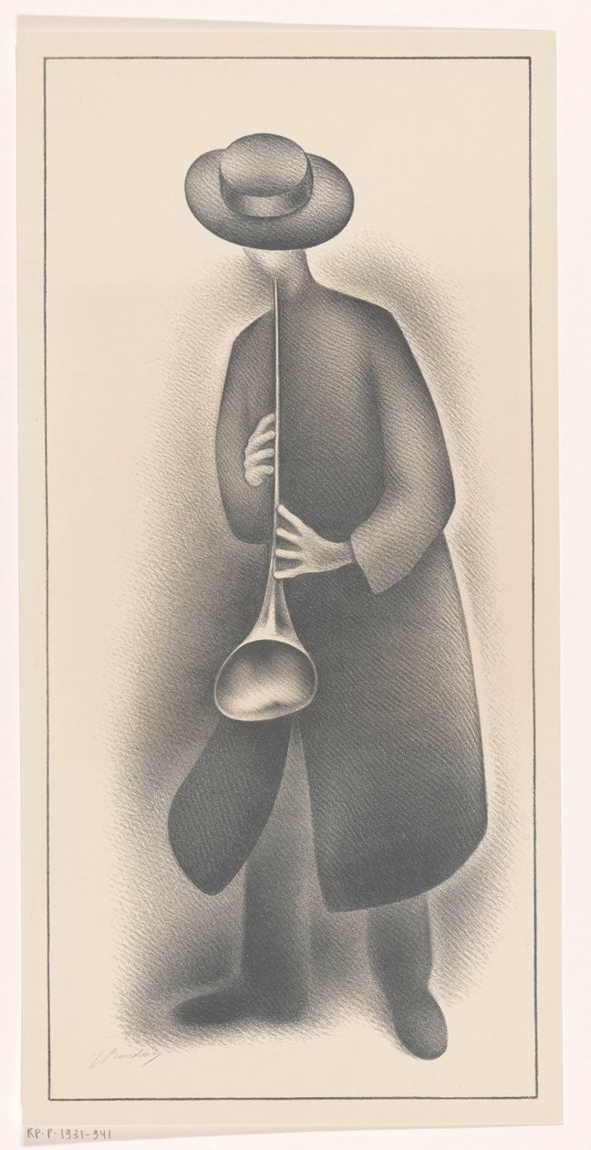 Musicien de rue avec un instrument à vent - Jacob Bendien (signed by artist)