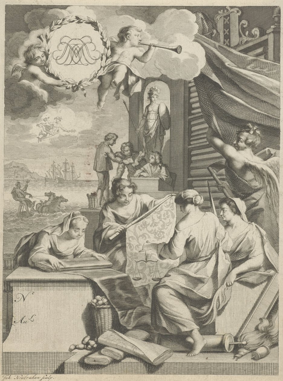Commerce de la soie et figures allégoriques - Jacob Houbraken
