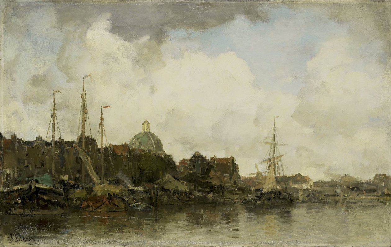Paysage urbain avec une église à dôme - Jacob Maris