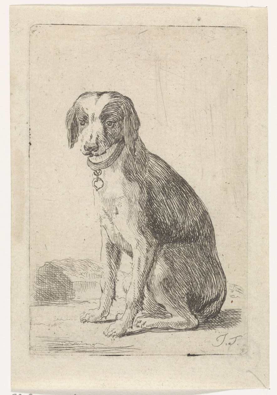 Chien assis avec collier - Jacob Toorenvliet