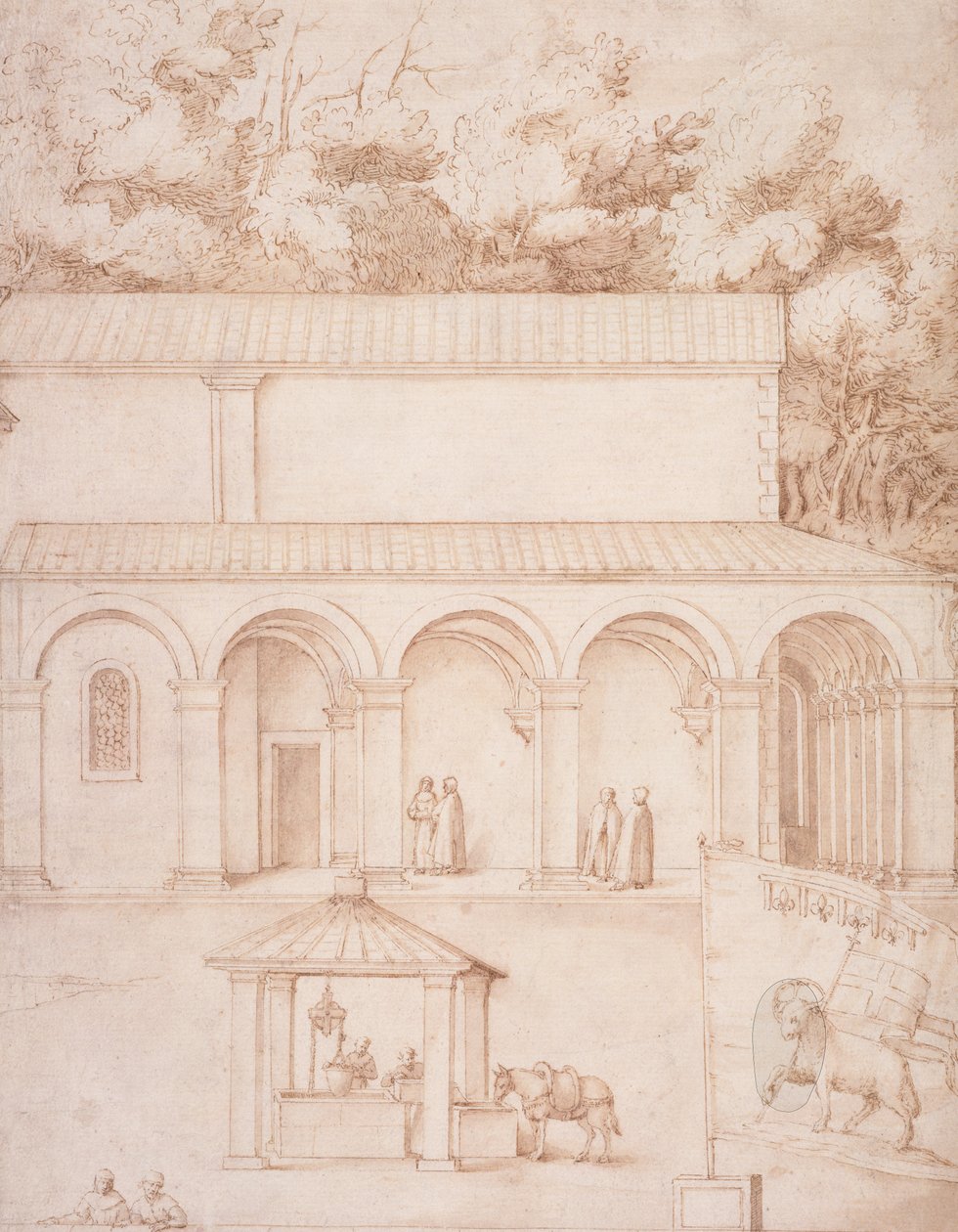 Vue du monastère de La Verna, la cour et le puits, c.1607-12 - Jacopo Ligozzi