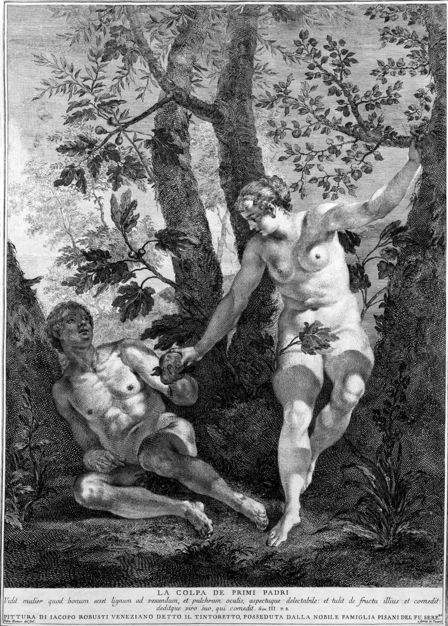 Adam et Ève, gravé par Pietro Monaco, vers 1741-52 - Jacopo Robusti Tintoretto