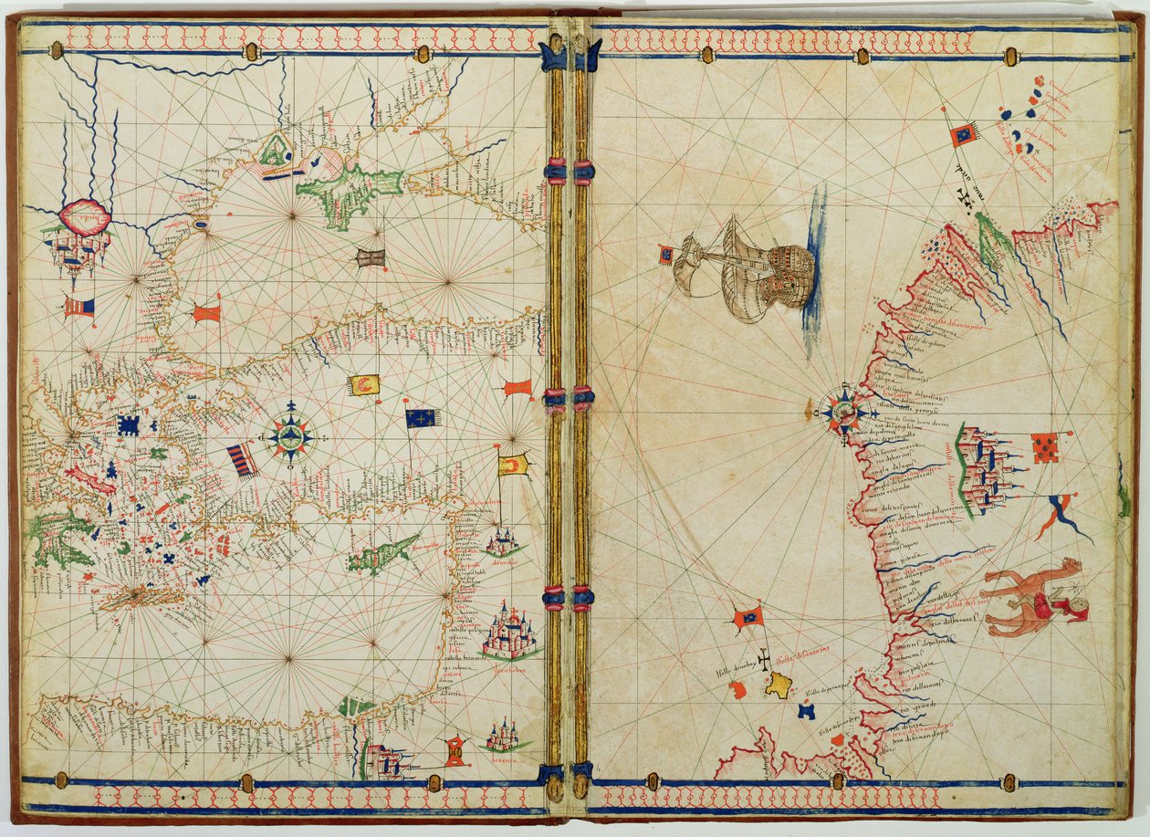 Ms Ital 550.0.3.15 fol.4v-5r Carte de la côte et des îles de la Méditerranée orientale, de 