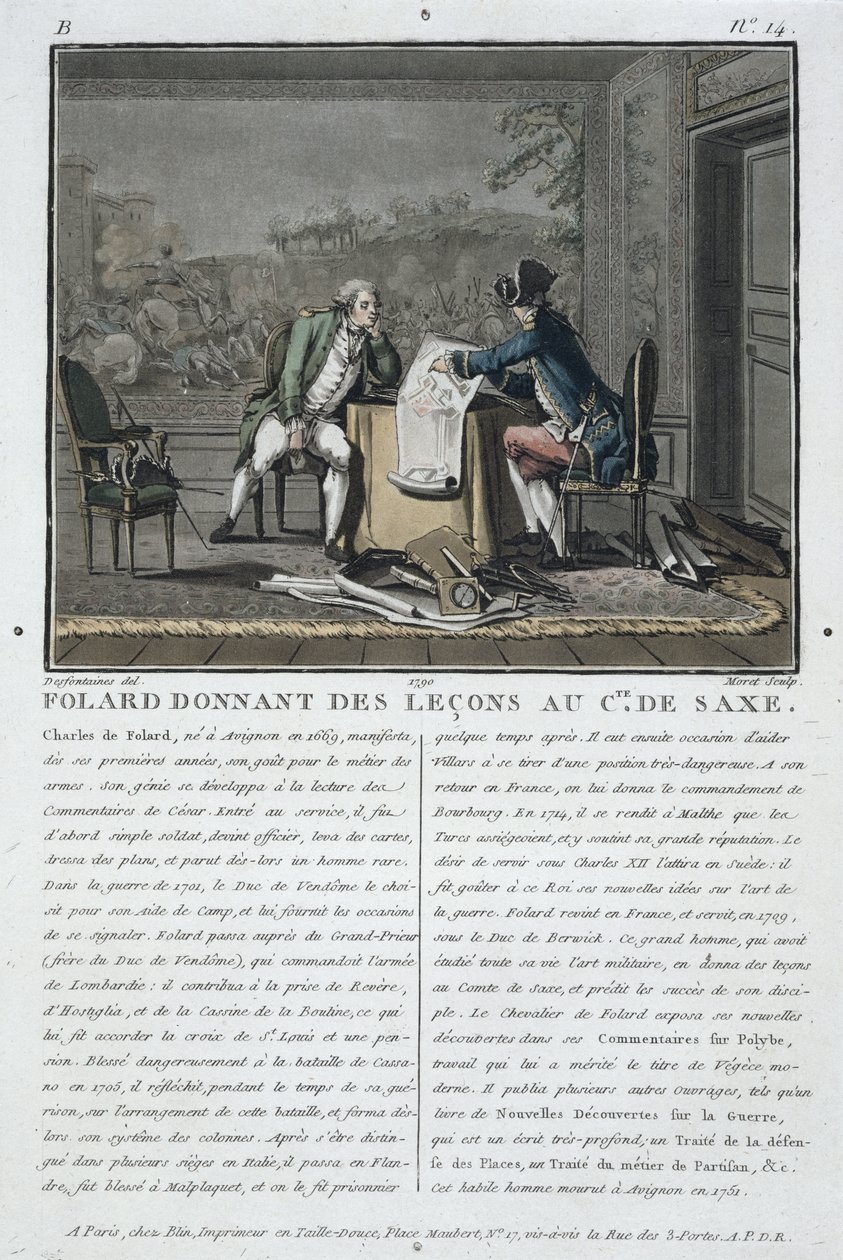 Charles, Chevalier de Folard (1699-1751) instruisant le Comte de Saxe (1696-1750), gravé par Jean Baptiste Morret (fl.1790-1820), 1790 - Jacques Francois Joseph Swebach