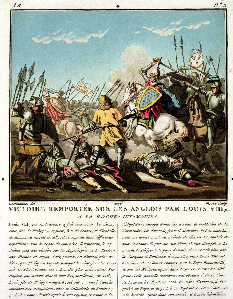 Victoire remportée sur les Anglais par Louis VIII (1187-1226) à La Roche aux-Moines, gravée par Jean Baptiste Morret, 1790 - Jacques Francois Joseph Swebach
