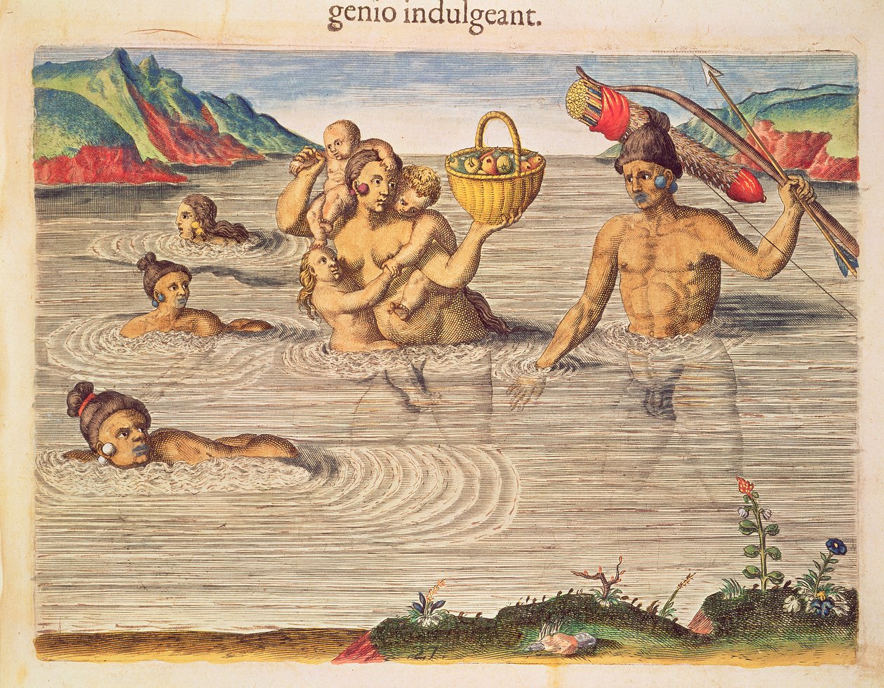 Une famille traversant une rivière, de 