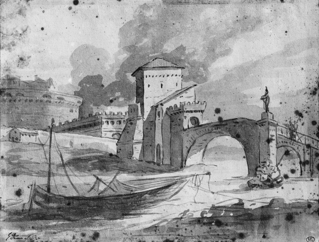Vue du Tibre près du pont et du château Saint-Ange à Rome, vers 1775-80 - Jacques Louis David