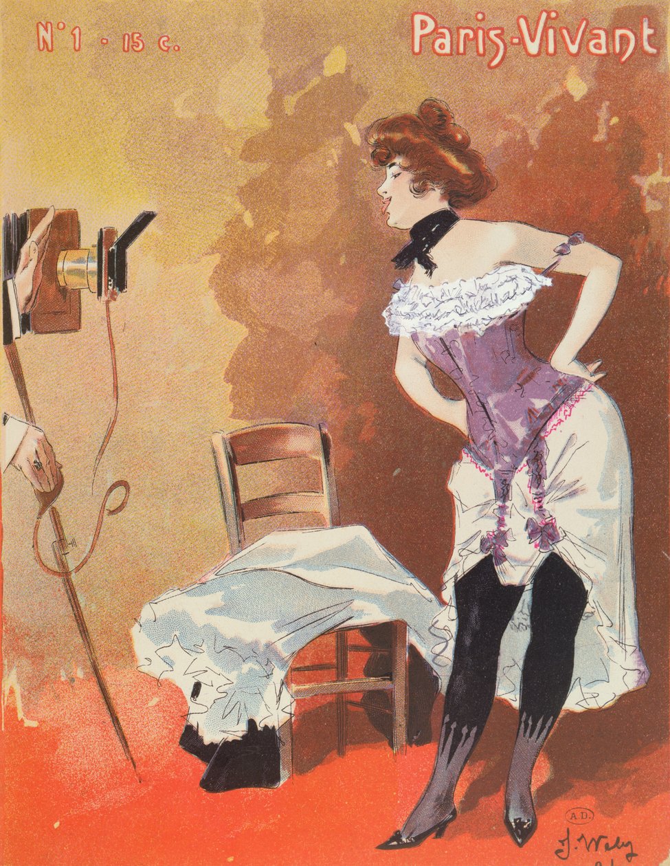 Femme photographiée en corset, caricature pour 