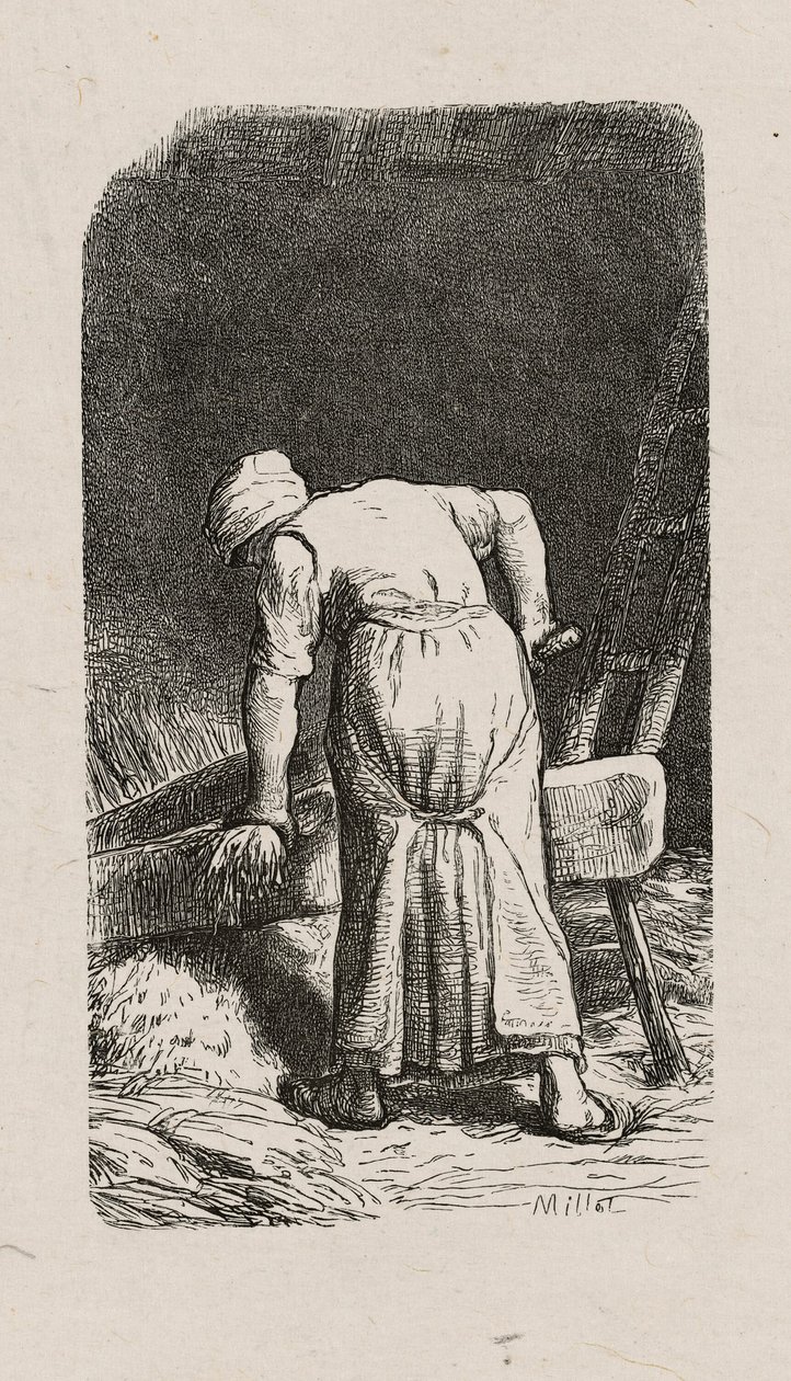 Femme écrasant du lin - Jacques Adrien Lavieille