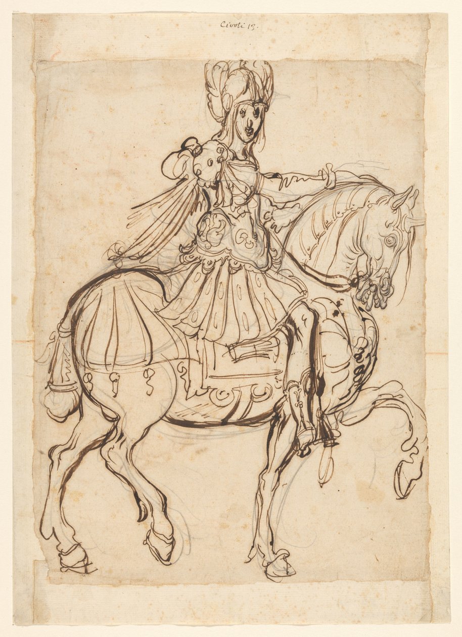 Chef militaire à cheval, allant vers la droite - Jacques Bellange