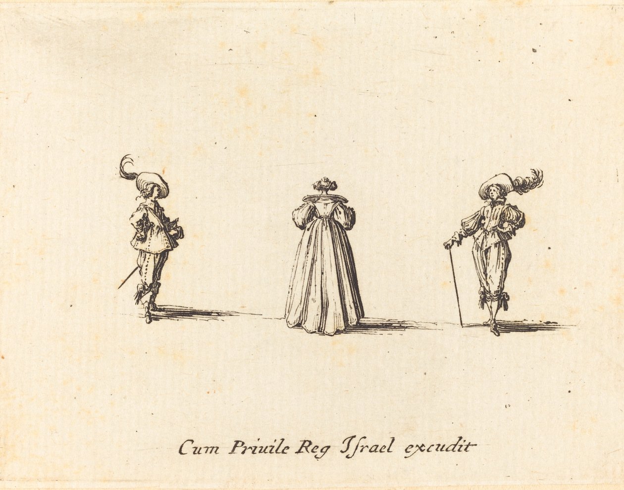 Dame vue de dos, et deux messieurs - Jacques Callot