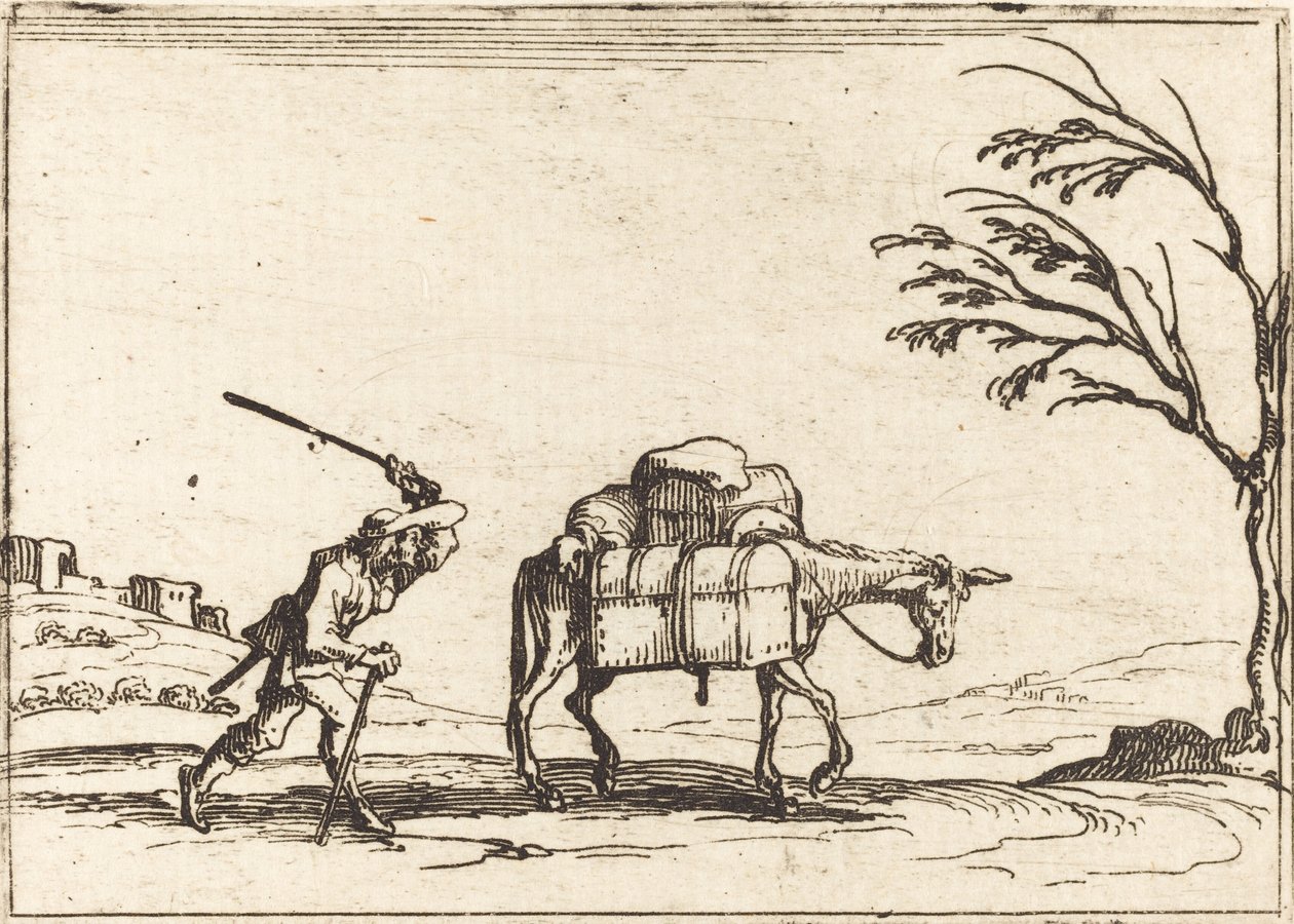 Paysans fouettant son âne - Jacques Callot