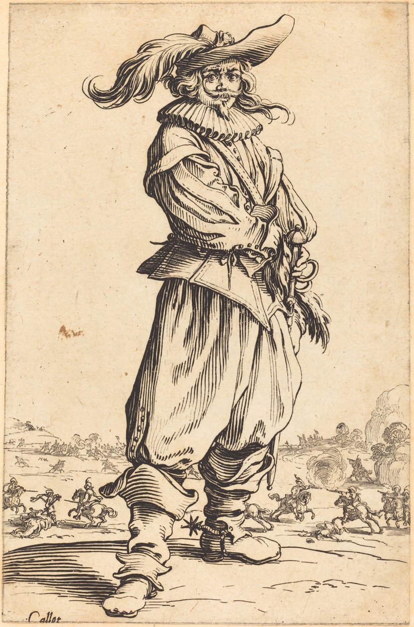 Soldat avec chapeau à plumes - Jacques Callot