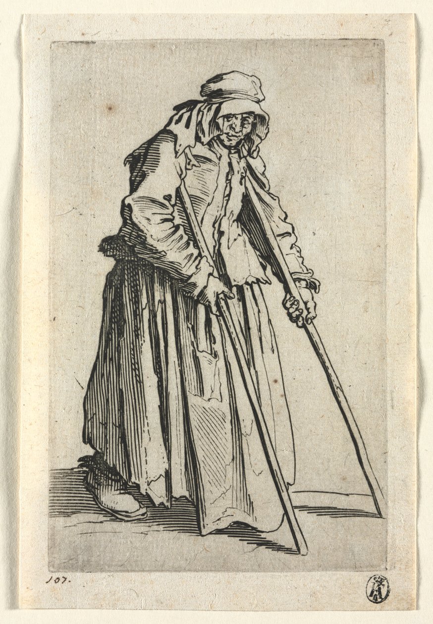 Les mendiants : Mendiante avec des béquilles - Jacques Callot