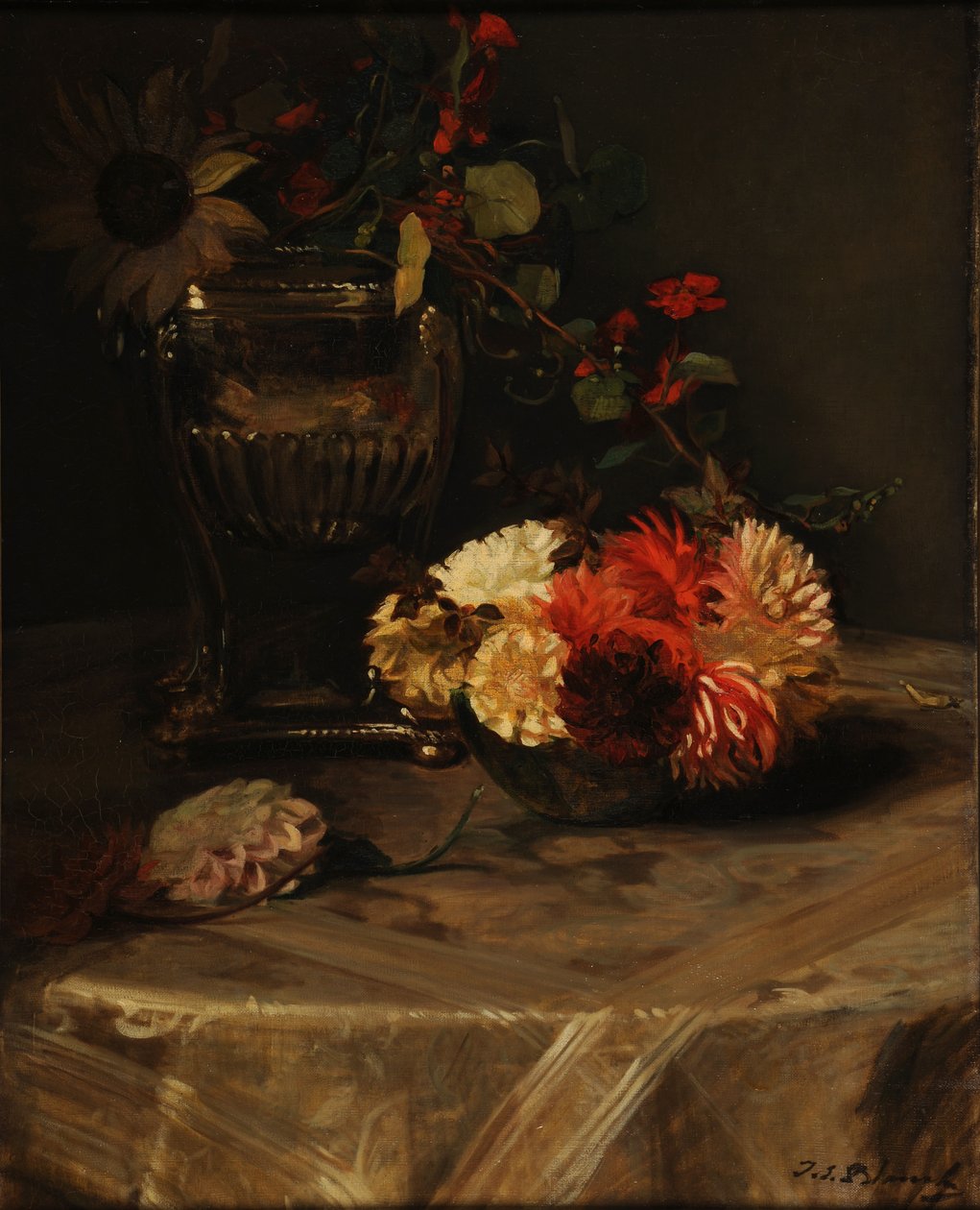 Dahlias et capucines à l