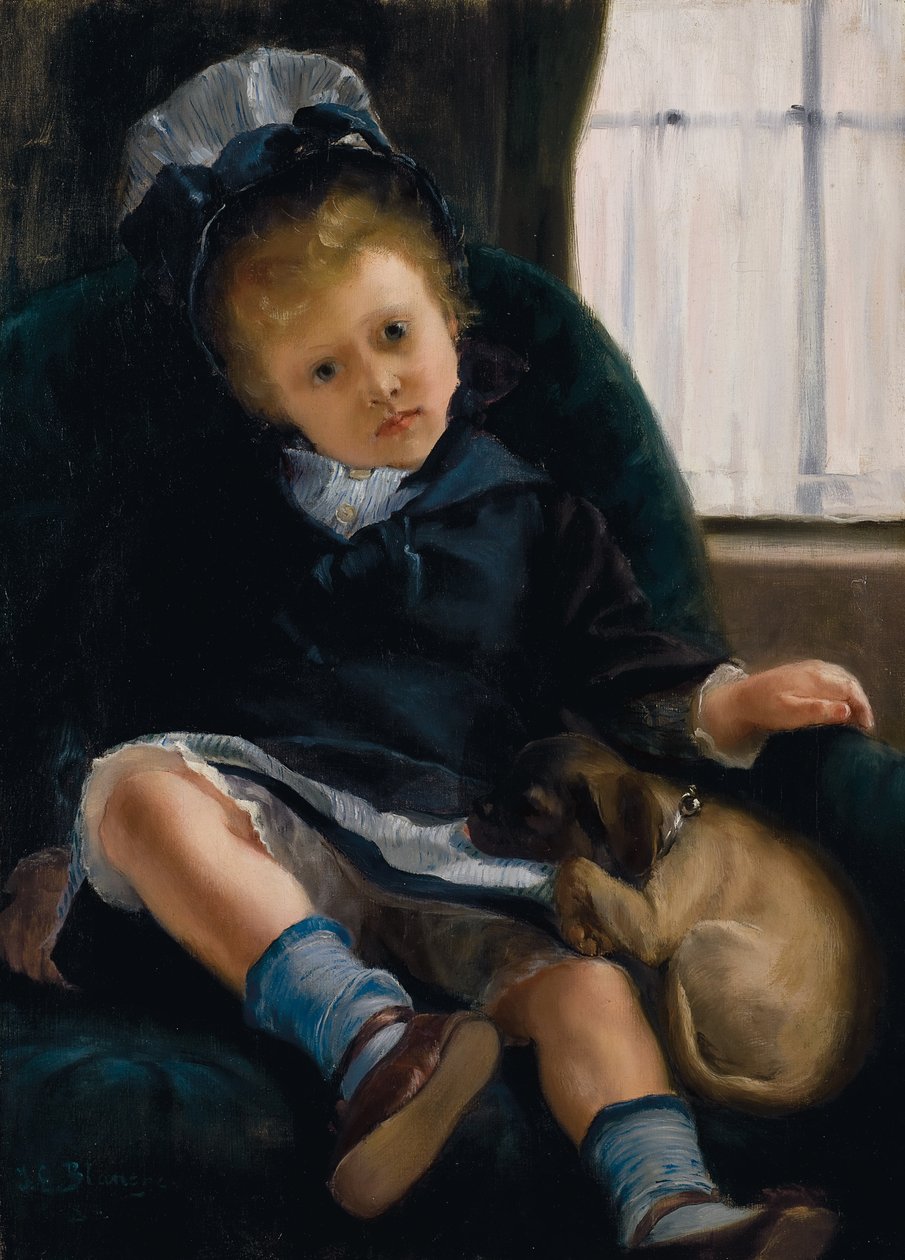Fille avec chiot, c.1882-1883 - Jacques Emile Blanche