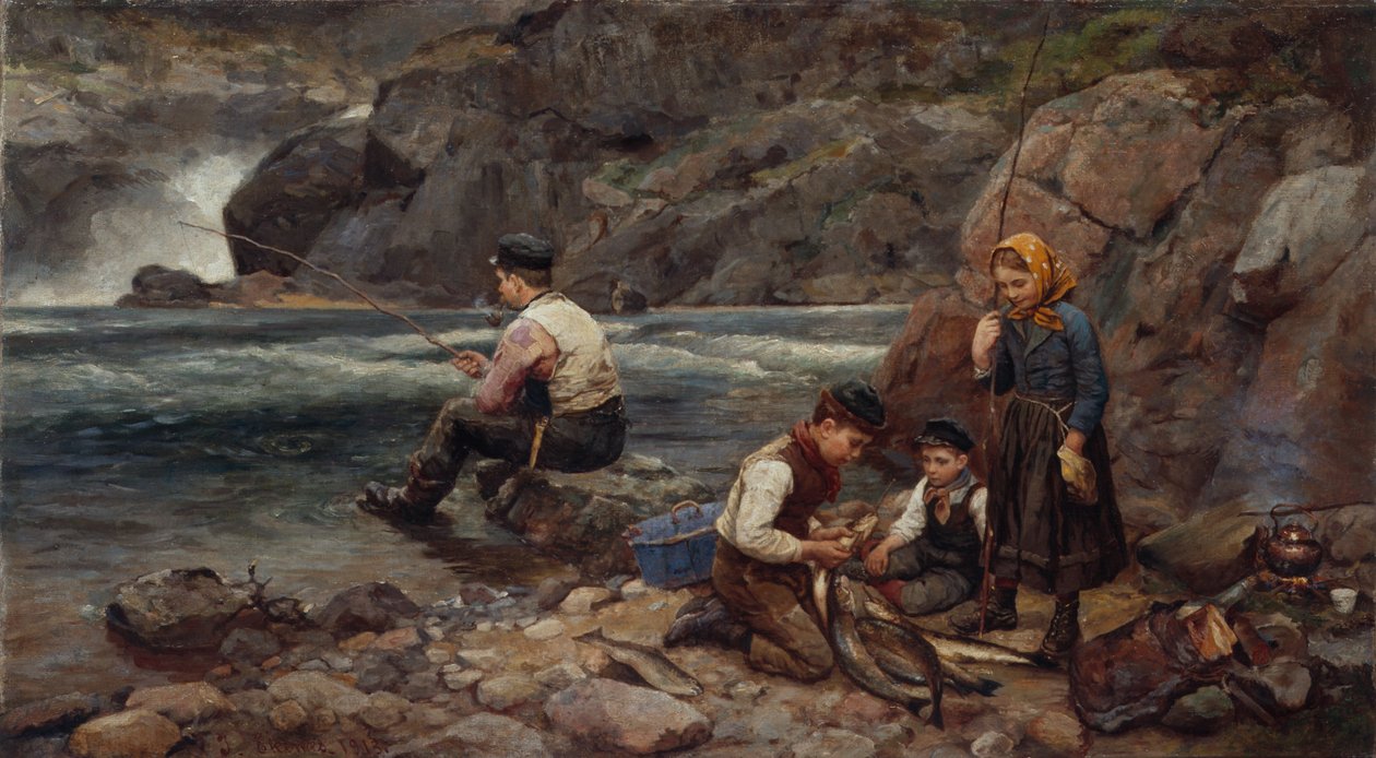Pêcheur et enfants - Jahn Ekenaes