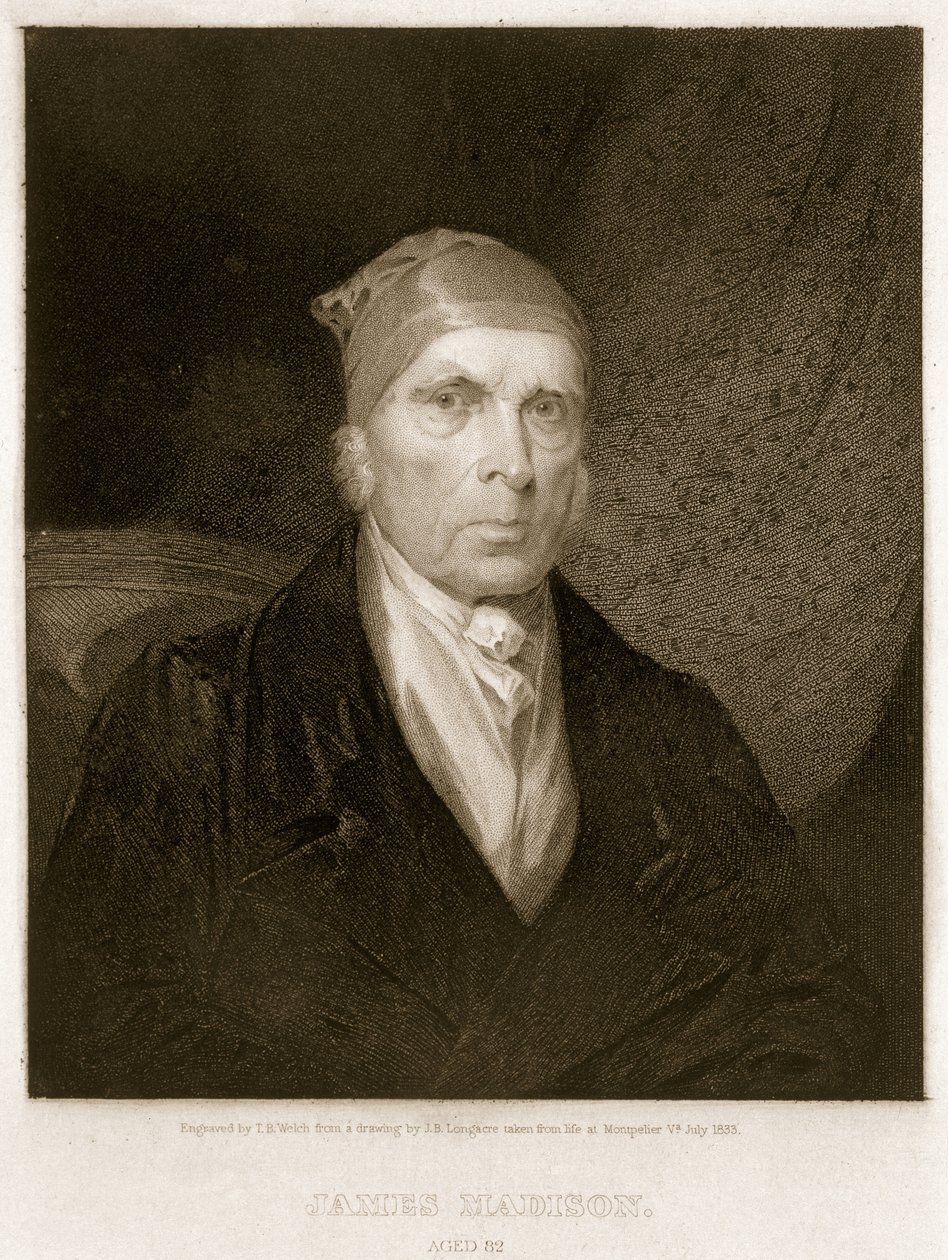 James Madison âgé de 82 ans, gravé par Thomas B. Welch (1814-74) - James Barton Longacre
