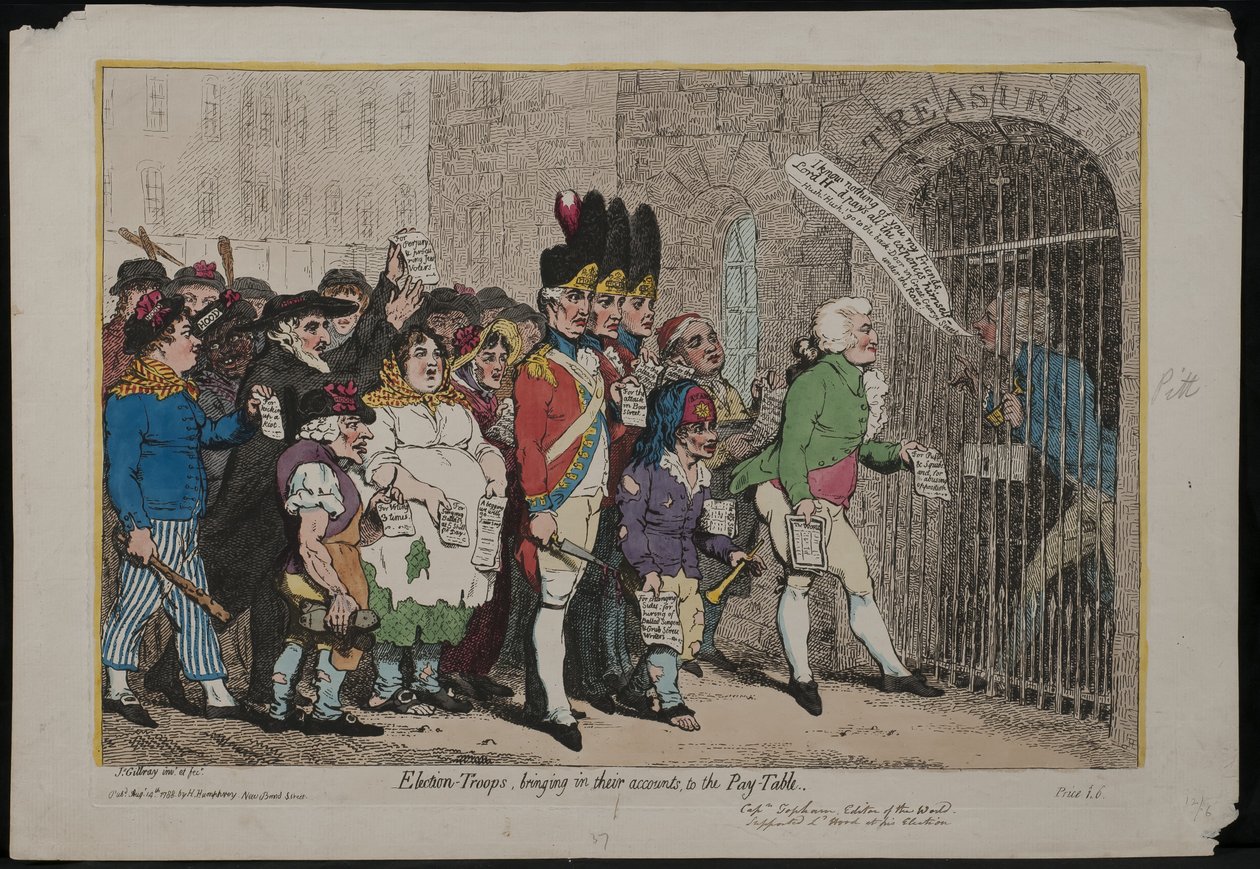 Les troupes électorales apportant leurs comptes à la table de paiement, 1788 - James Gillray