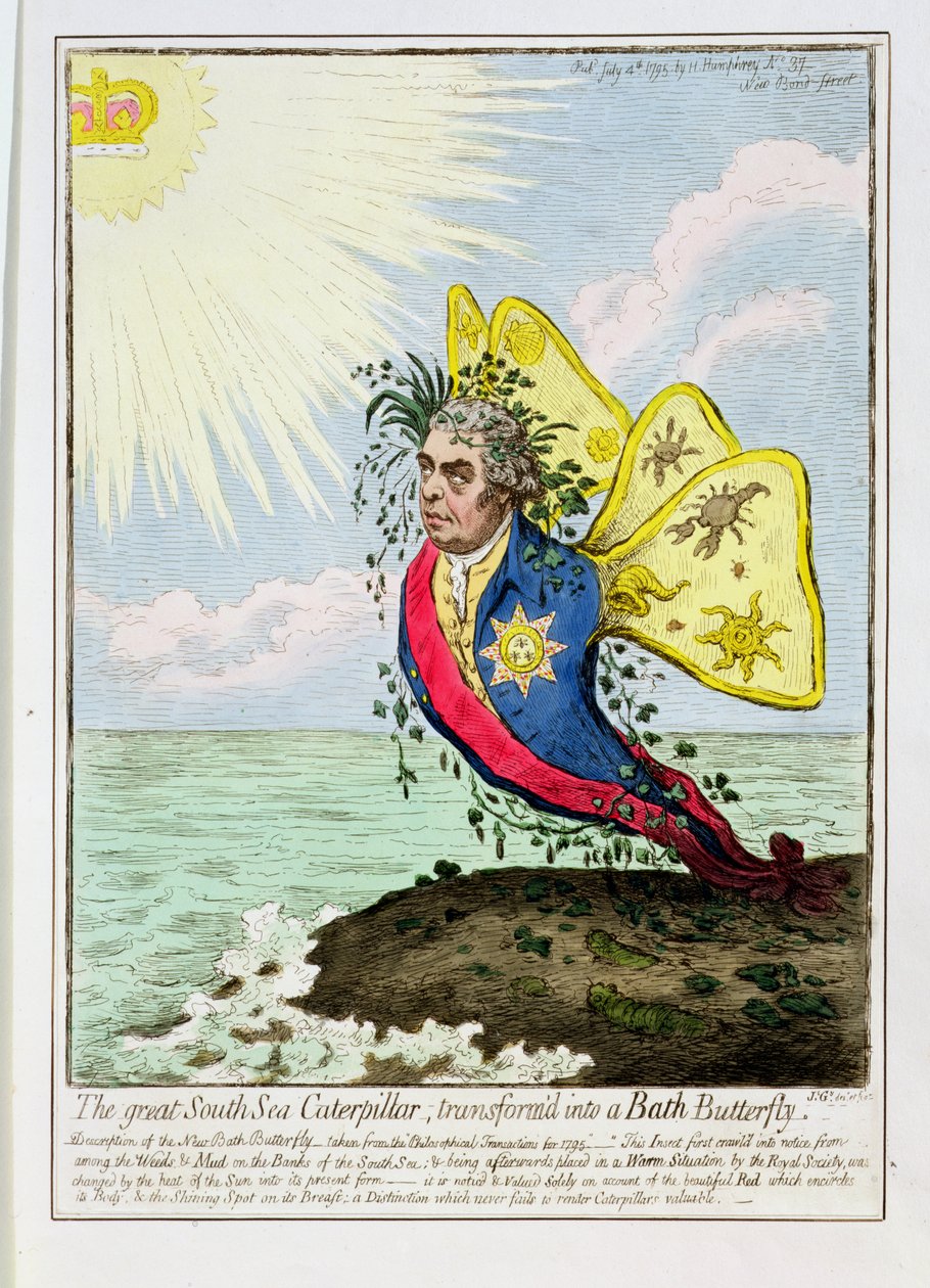 La grande chenille de la mer du Sud transformée en papillon de bain, publié par Hannah Humphrey, 1795 - James Gillray