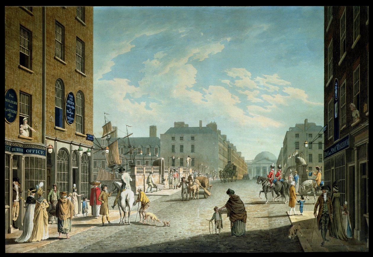 Rue Capel avec la Bourse Royale, Dublin, 1800 - James Malton