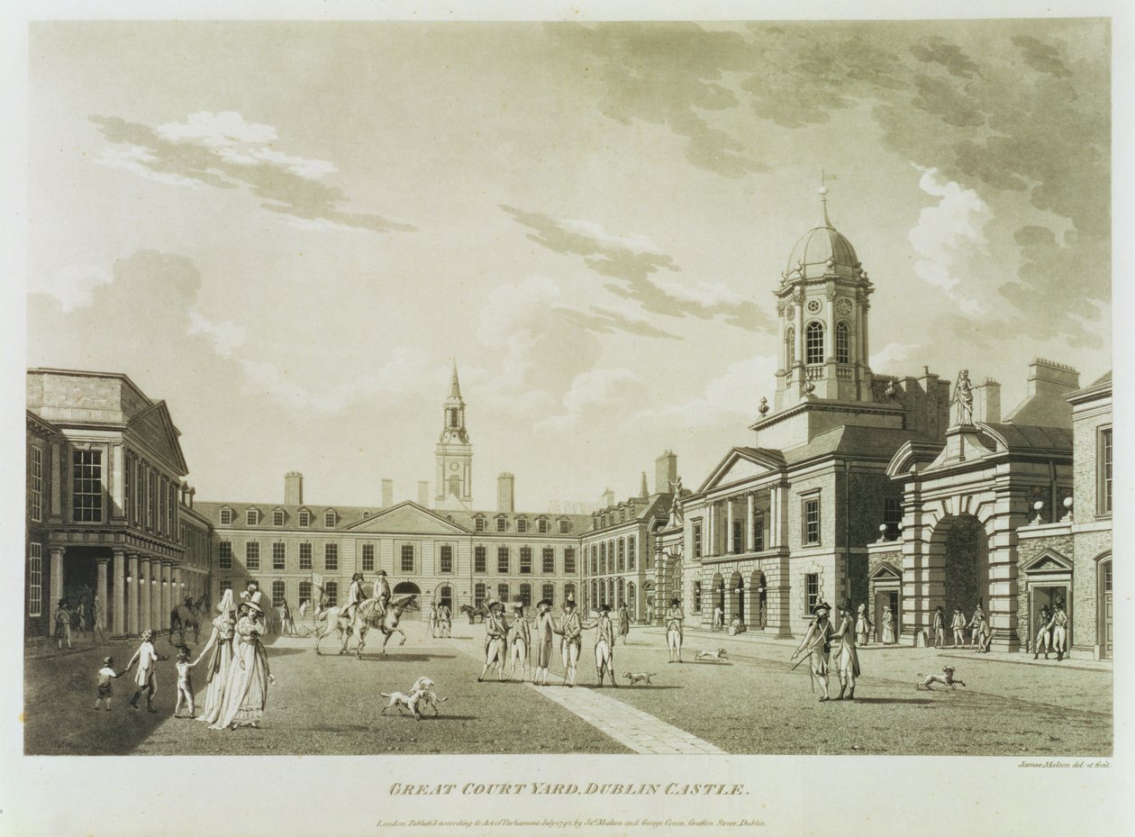 La grande cour, château de Dublin, 1792 - James Malton