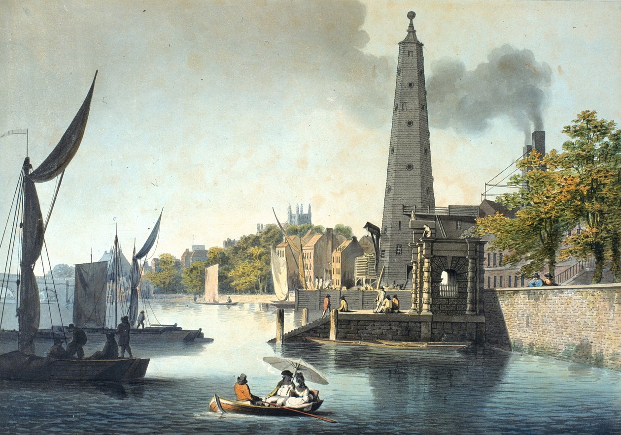 La Tamise vers Westminster avec York Water Gate et York Building Water Works - James Malton
