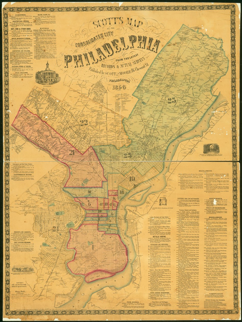 Carte de Scott de la ville consolidée de Philadelphie, 1856 - James F. Scott