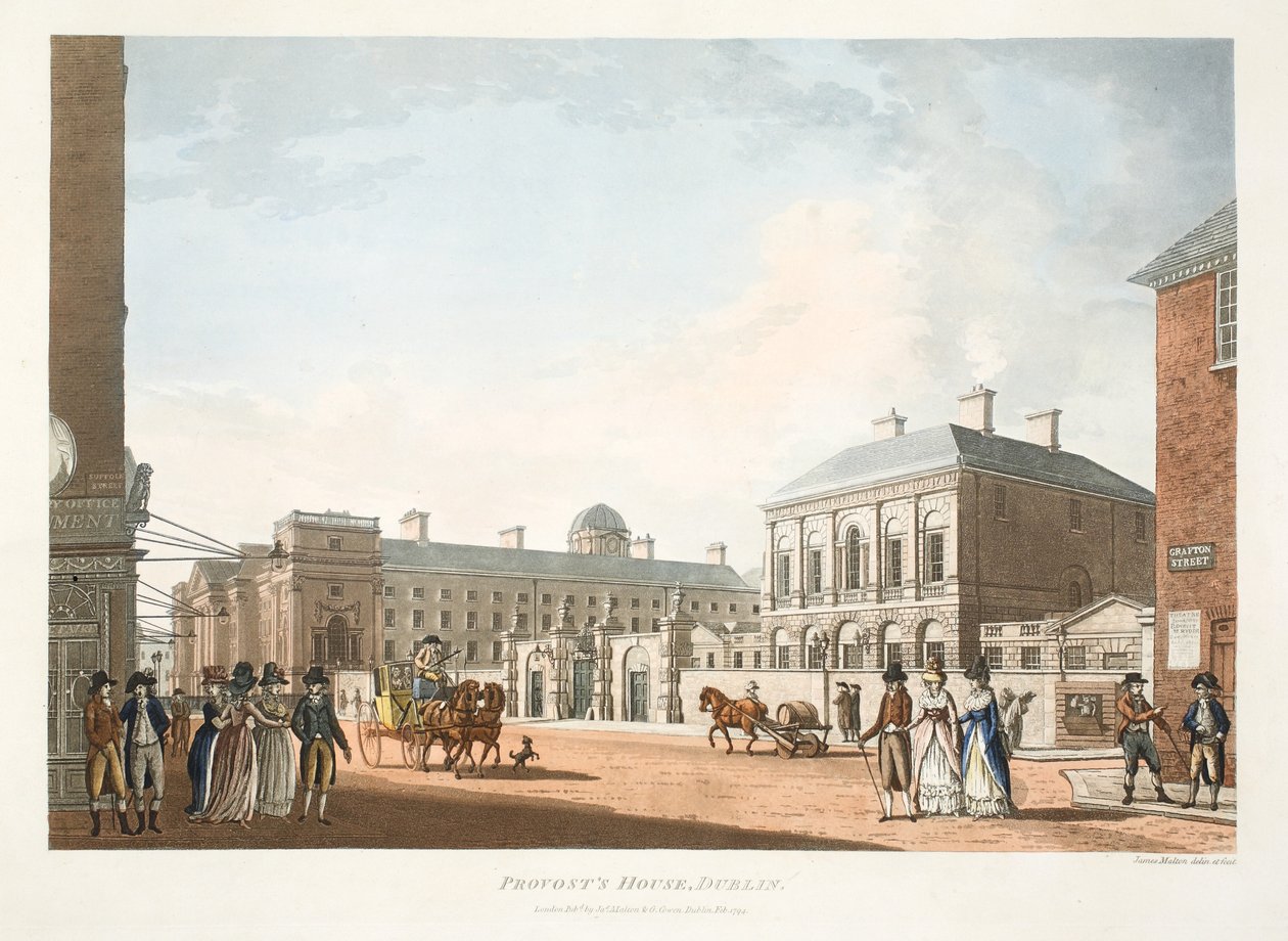 Maison du prévôt, Dublin, 1794 (gravure coloriée à la main) - James Malton