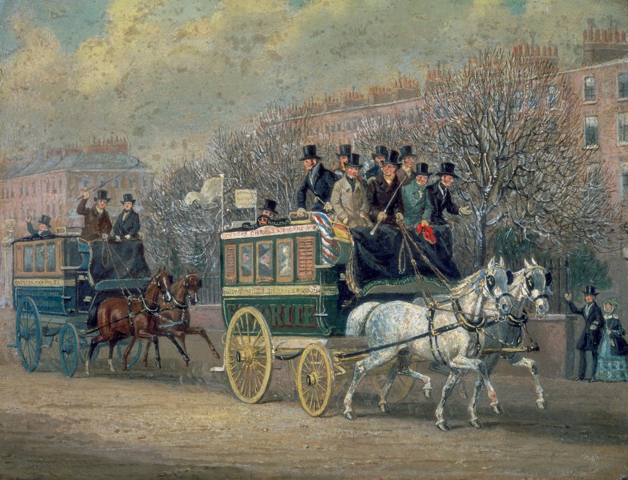 Scène de rue avec deux omnibus, 1845 - James Pollard