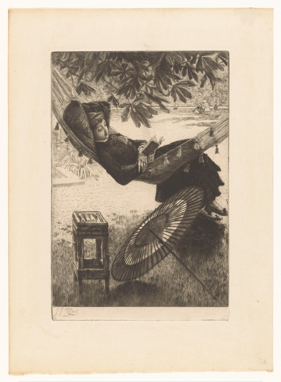Jeune femme lisant dans un hamac - James Tissot