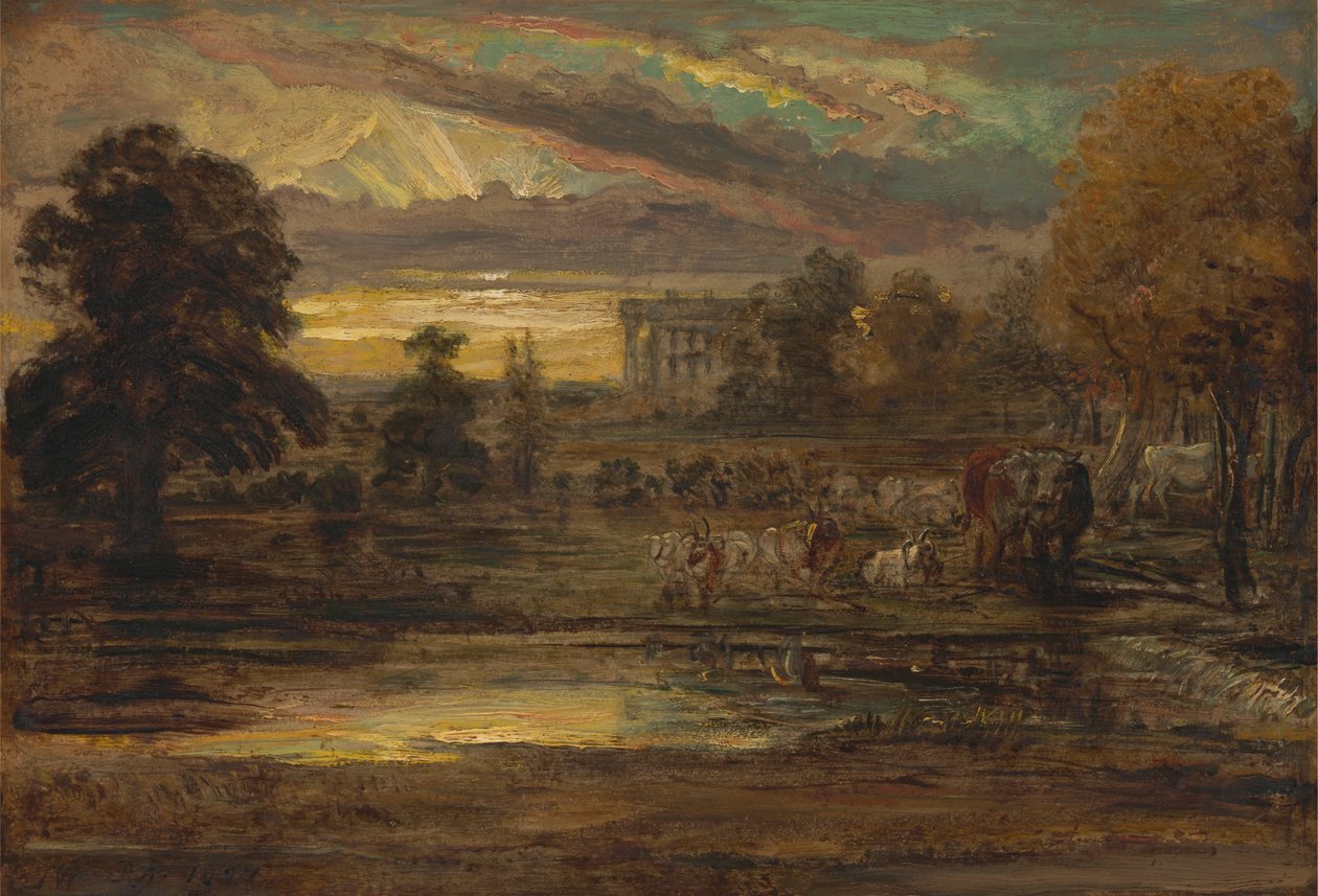 Bétail à une mare au lever du soleil - James Ward